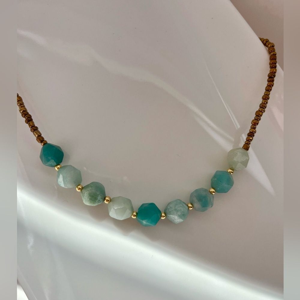 New blue natural stone beaded necklace